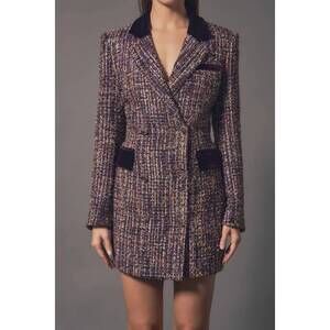 NEW 2.7 AUGUST APPAREL tweed blazer mini dress in bordeaux